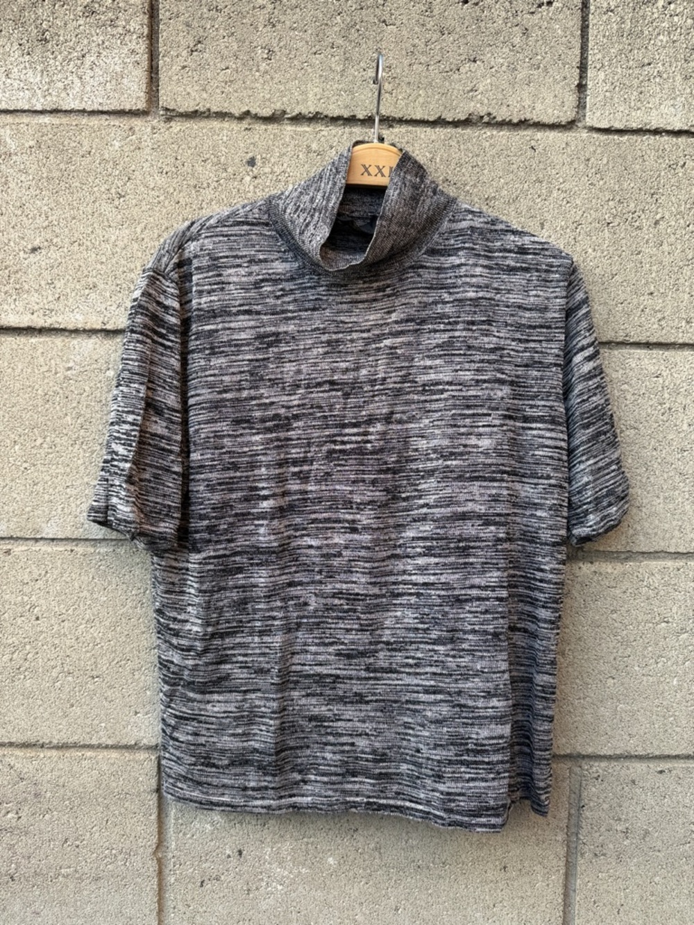 Gray Marled Short-Sleeve Turtleneck Top